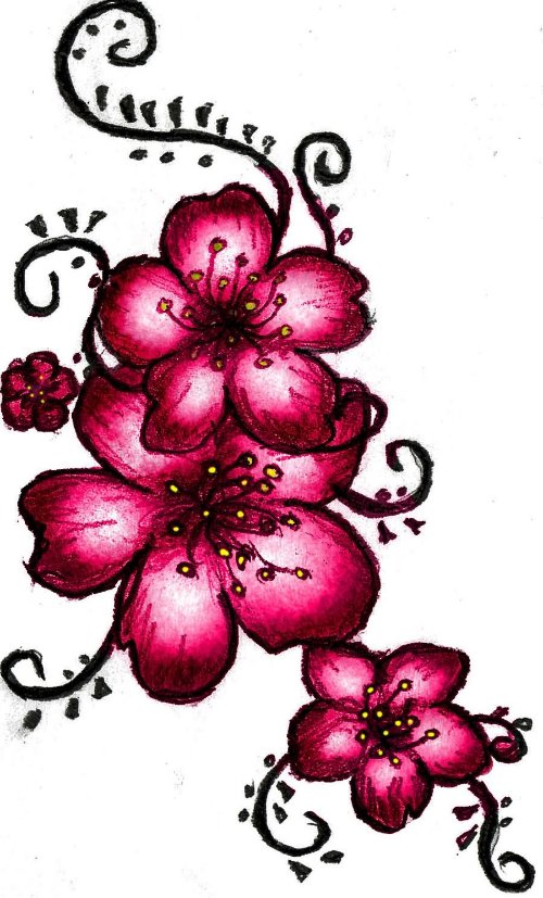Beautiful Cherry Blosoom Flowers Tattoo Design